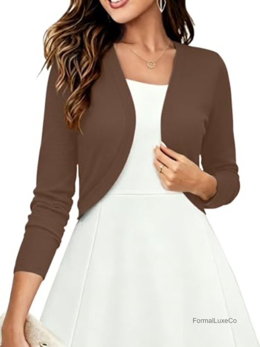 Long Sleeve Cropped Cardigan Bolero Shrug Open Front Knit Lightwe